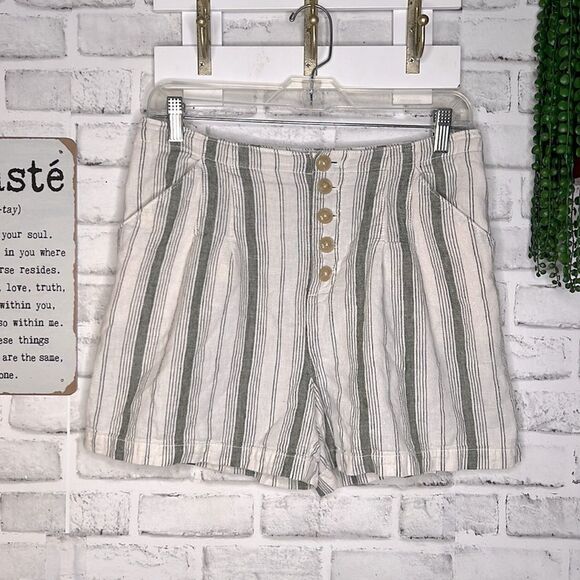Anthropologie Striped Linen High Waisted Shorts Size 8 - Picture 1 of 7